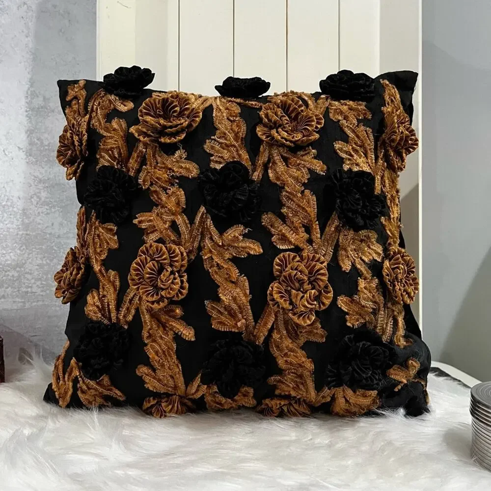 NEW Borgata x Z Gallerie Silk Dupioni Rose Tufted Throw Pillow Cover w Insert 15